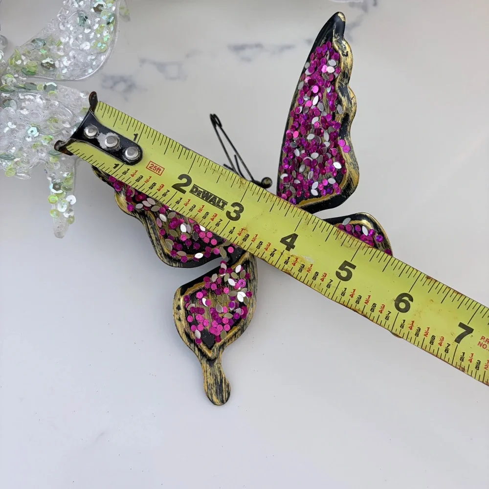 11pc Decorative Butterfly Clip Lot Sequin Velvet Rhinestone Floral Craft Decor
